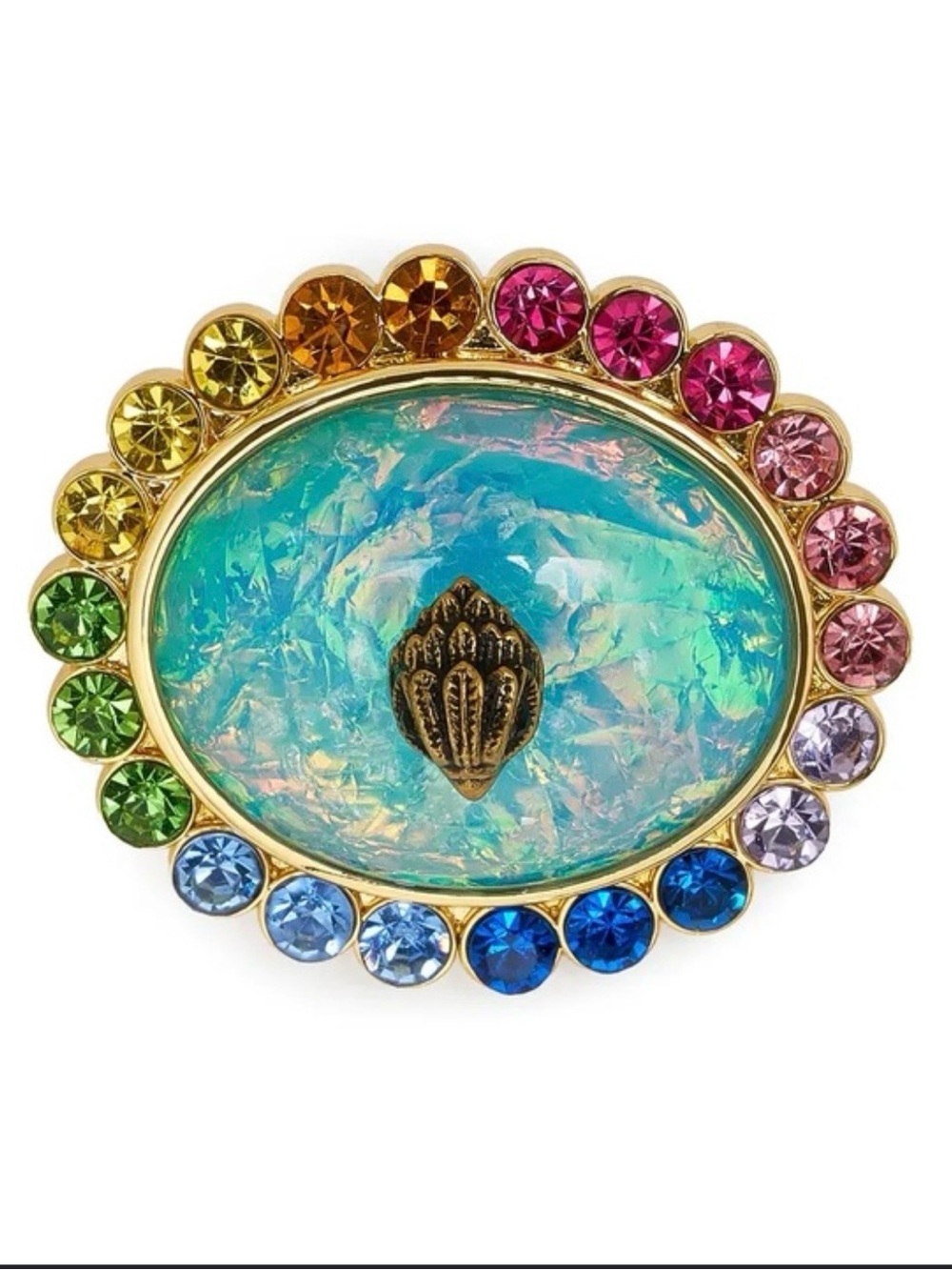 NEW Kurt Geiger Rainbow Crystal Brooch Gold tone Brass